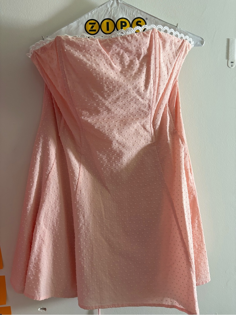 Strapless Pink Swiss Dot Mini Dress